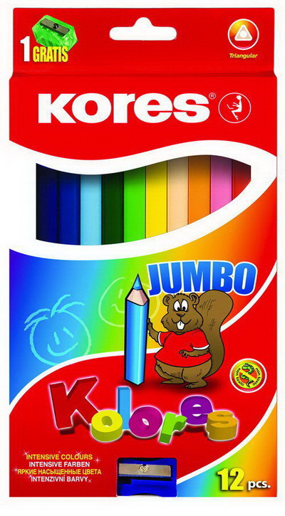 Карандаши цветные 12цв 3-гран,точилка Kores Jumbo 93512.01