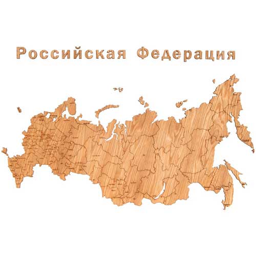 Деревянная карта России с названиями городов дуб
