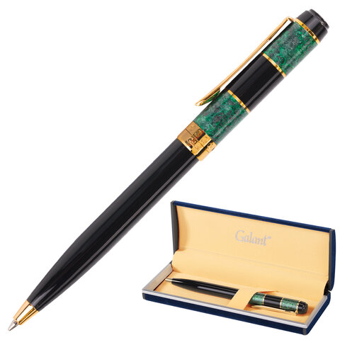 Ручка подарочная шариковая GALANT Granit Green, корпус черный с темно-зеленым, золотистые детали, пишущий узел 0,7 мм, синяя, 140393