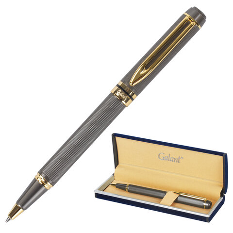 Ручка подарочная шариковая GALANT Dark Chrome, корпус матовый хром, золотистые детали, пишущий узел 0,7 мм, синяя, 140397