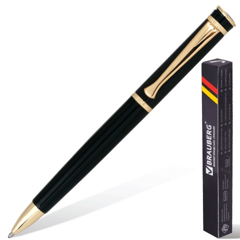Ручка подарочная шариковая BRAUBERG Perfect Black, корпус черный, узел 1 мм, линия письма 0,7 мм, синяя, 141416