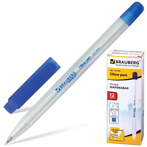 Ручка шариковая масляная BRAUBERG Olive Pen, СИНЯЯ, корпус прозрачный, 0,7 мм, линия 0,35 мм, 141476