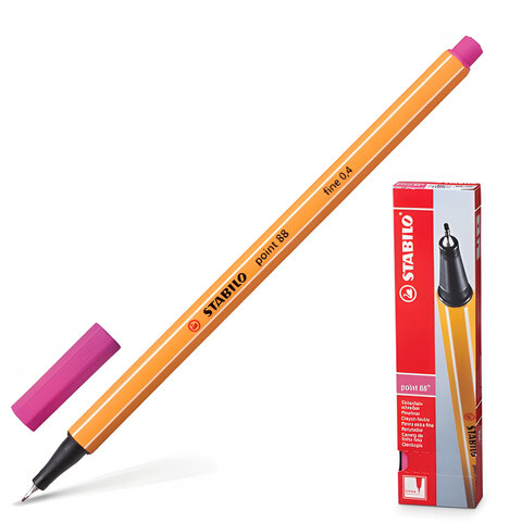Ручка капиллярная (линер) STABILO Point, РОЗОВАЯ, корпус оранжевый, линия письма 0,4 мм, 88/56