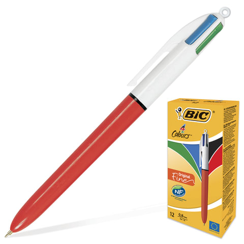 Ручка шариковая автоматическая BIC 4 Colours, 4 цвета (синий, черный, красный, зеленый), узел 0,8 мм, линия письма 0,3 мм, 889971