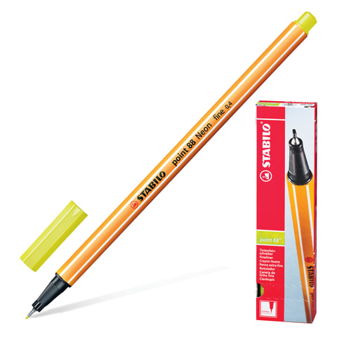 Ручка капиллярная (линер) STABILO Point 88, НЕНОВАЯ ЖЕЛТАЯ, корпус оранжевый, линия письма 0,4 мм, 88/024