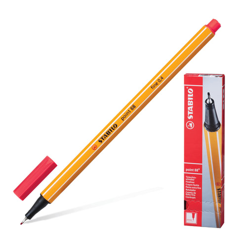 Ручка капиллярная (линер) STABILO Point 88, НЕОНОВАЯ КРАСНАЯ, корпус оранжевый, линия письма 0,4 мм, 88/040
