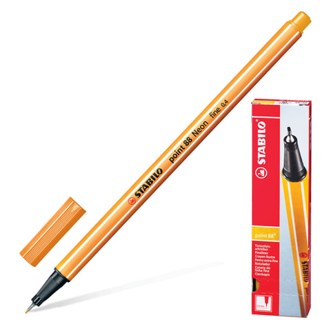 Ручка капиллярная (линер) STABILO Point 88, НЕОНОВАЯ ОРАНЖЕВАЯ, корпус оранжевый, линия письма 0,4 мм, 88/054