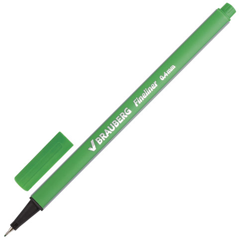 Ручка капиллярная (линер) BRAUBERG Aero, СВЕТЛО-ЗЕЛЕНАЯ, трехгранная, металлический наконечник, линия письма 0,4 мм, 142250
