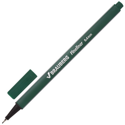 Ручка капиллярная (линер) BRAUBERG Aero, ТЕМНО-ЗЕЛЕНАЯ, трехгранная, металлический наконечник, линия письма 0,4 мм, 142251