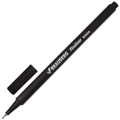 Ручка капиллярная (линер) BRAUBERG Aero, ЧЕРНАЯ, трехгранная, металлический наконечник, линия письма 0,4 мм, 142252