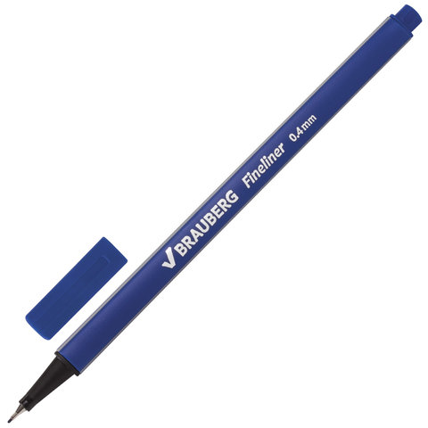 Ручка капиллярная (линер) BRAUBERG Aero, СИНЯЯ, трехгранная, металлический наконечник, линия письма 0,4 мм, 142253