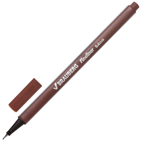 Ручка капиллярная (линер) BRAUBERG Aero, КОРИЧНЕВАЯ, трехгранная, металлический наконечник, линия письма 0,4 мм, 142257