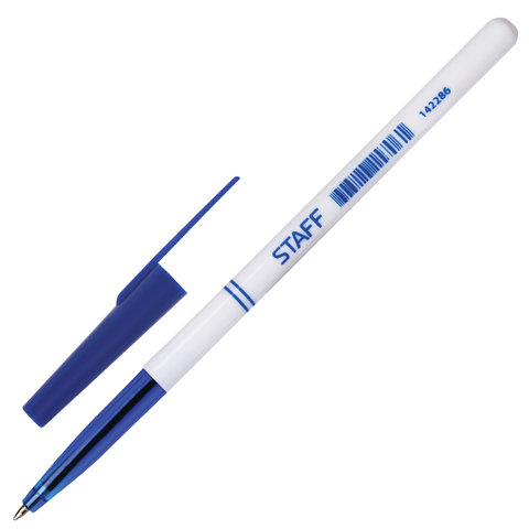 Ручка шариковая STAFF Офисная, СИНЯЯ, корпус белый, узел 0,7 мм, линия письма 0,35 мм, 142286