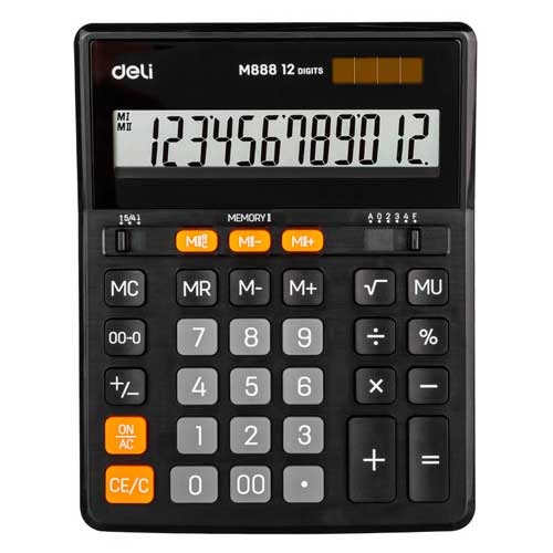 Калькулятор настольный Deli EM888 черный 12-разр., 158x31x203мм