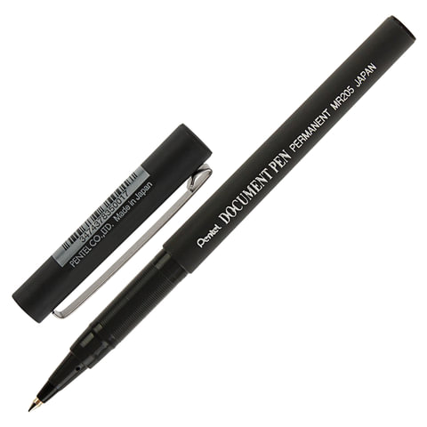 Ручка-роллер PENTEL (Япония) Document Pen, ЧЕРНАЯ, корпус черный, узел 0,5 мм, линия письма 0,25 мм, MR205-A