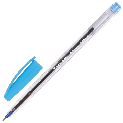 Ручка шариковая масляная BRAUBERG Ice, СИНЯЯ, корпус прозрачный, узел 0,6 мм, линия письма 0,3 мм, 142686
