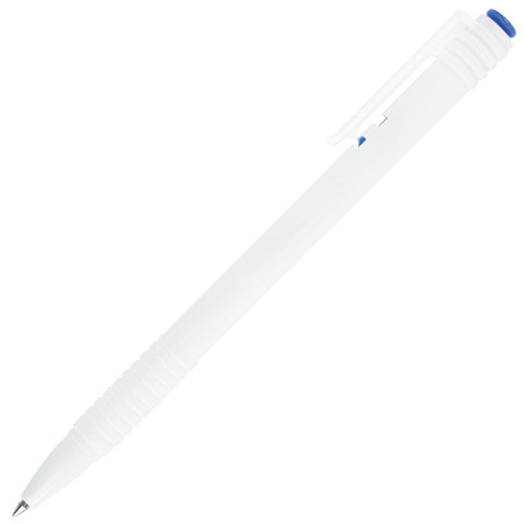 Ручка шариковая масляная автоматическая BRAUBERG White, СИНЯЯ, корпус белый, узел 1 мм, линия письма 0,5 мм, 142713