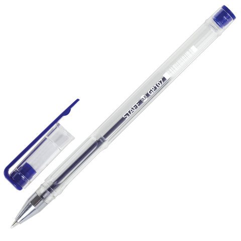 Ручка гелевая STAFF Basic, СИНЯЯ, корпус прозрачный, хромированные детали, узел 0,5 мм, линия письма 0,35 мм, 142788