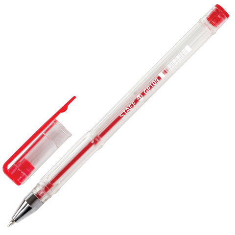 Ручка гелевая STAFF Basic, КРАСНАЯ, корпус прозрачный, хромированные детали, узел 0,5 мм, линия письма 0,35 мм, 142790