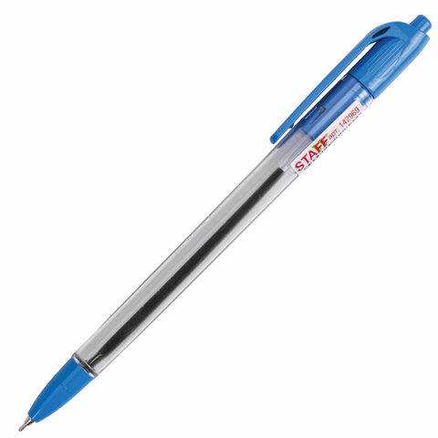 Ручка шариковая масляная автоматическая STAFF OBP-252, СИНЯЯ, узел 0,7 мм, линия письма 0,35 мм, 142969