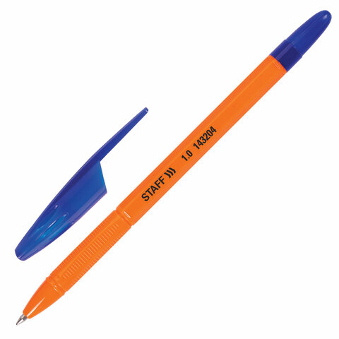 Ручка шариковая масляная STAFF X-100, СИНЯЯ, корпус оранжевый, узел 1 мм, линия письма 0,7 мм, 143204