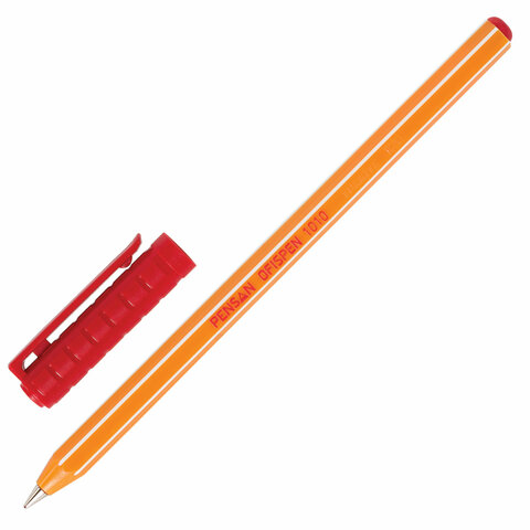 Ручка шариковая масляная PENSAN Officepen 1010, КРАСНАЯ, корпус оранжевый, узел 1 мм, линия письма 0,8 мм, 1010/60
