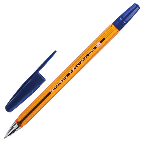 Ручка шариковая BRAUBERG M-500 ORANGE TONE, СИНЯЯ, корпус тонированный оранжевый, узел 0,7 мм, линия письма 0,35 мм, 143451