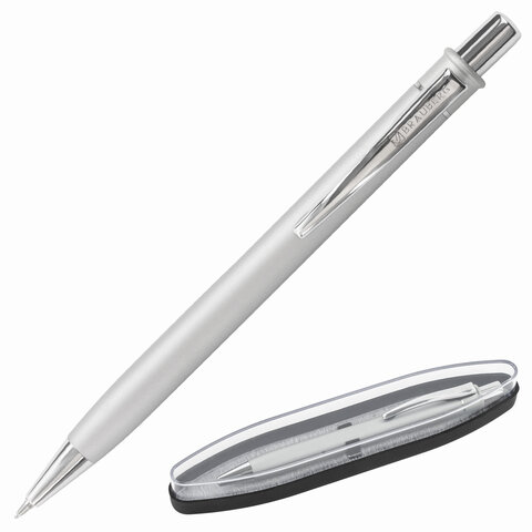 Ручка подарочная шариковая BRAUBERG Vocale, СИНЯЯ, корпус серебристый с хромированными деталями, линия письма 0,5 мм, 143490