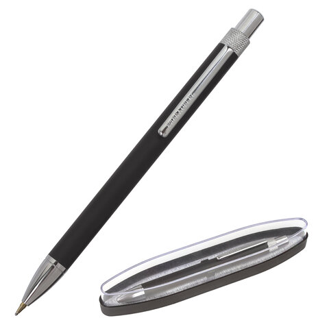 Ручка подарочная шариковая BRAUBERG Allegro, СИНЯЯ, корпус черный с хромированными деталями, линия письма 0,5 мм, 143491