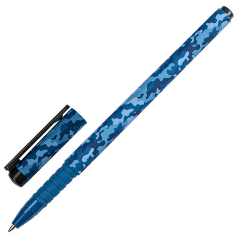 Ручка шариковая BRAUBERG SOFT TOUCH GRIP MILITARY, СИНЯЯ, мягкое покрытие, узел 0,7 мм, 143713