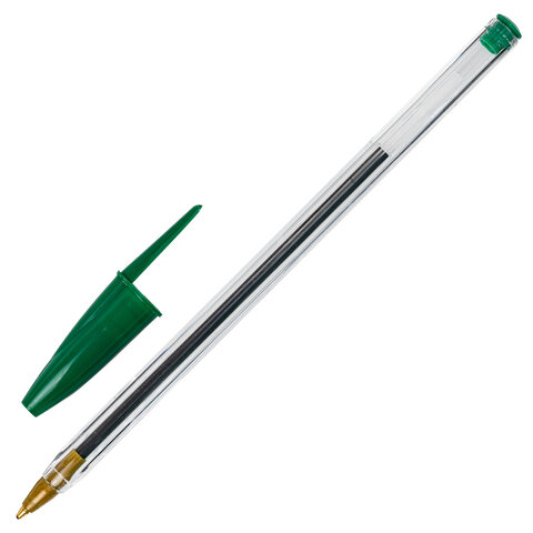 Ручка шариковая STAFF Basic BP-01, письмо 750 метров, ЗЕЛЕНАЯ, длина корпуса 14 см, узел 1 мм, 143739