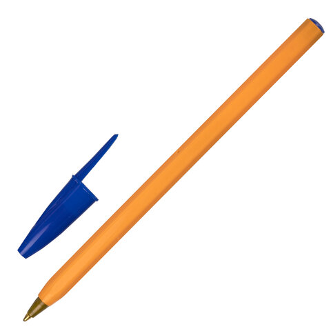 Ручка шариковая STAFF Basic Orange BP-01, письмо 750 метров, СИНЯЯ, длина корпуса 14 см, узел 1 мм, 143740