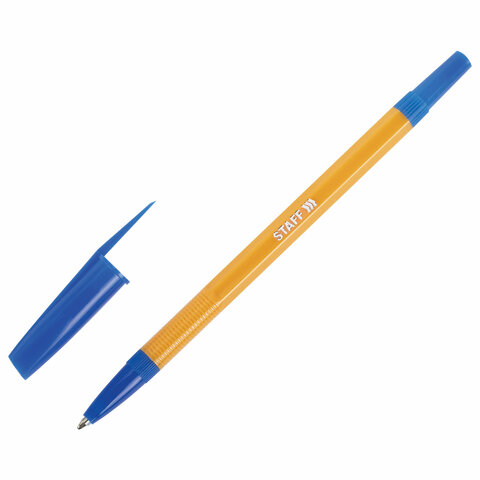Ручка шариковая STAFF BP-03, СИНЯЯ, корпус оранжевый, узел 1 мм, линия письма 0,5 мм, 143741