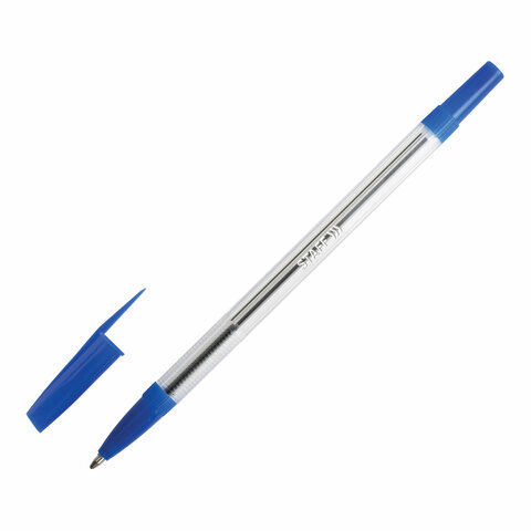 Ручка шариковая STAFF BP-03, СИНЯЯ, корпус прозрачный, узел 1 мм, линия письма 0,5 мм, 143742