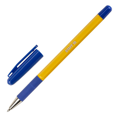 Ручка шариковая с грипом STAFF Basic BP-14 Orange, СИНЯЯ, узел 0,7 мм, линия письма 0,35 мм, 143747