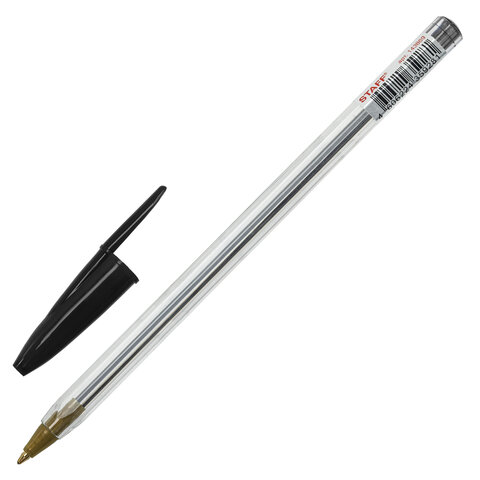 Ручка шариковая STAFF Basic Budget BP-04, ЧЕРНАЯ, линия письма 0,5 мм, с штрихкодом, 143869