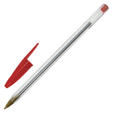 Ручка шариковая STAFF Basic Budget BP-04, КРАСНАЯ, линия письма 0,5 мм, с штрихкодом, 143870