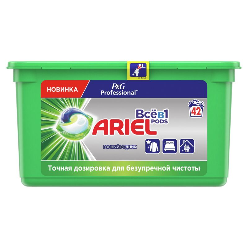 Профхим д/стирки капсулы ARIEL PODS Professional Горный родник 3х42шт/уп