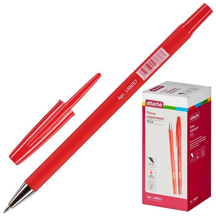 Ручка шариковая Attache Style 0,5мм прорезин.корп.красный ст.