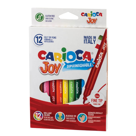 Фломастеры CARIOCA (Италия) Joy, 12 цветов, суперсмываемые, вентилируемый колпачок, картонная коробка, 40614