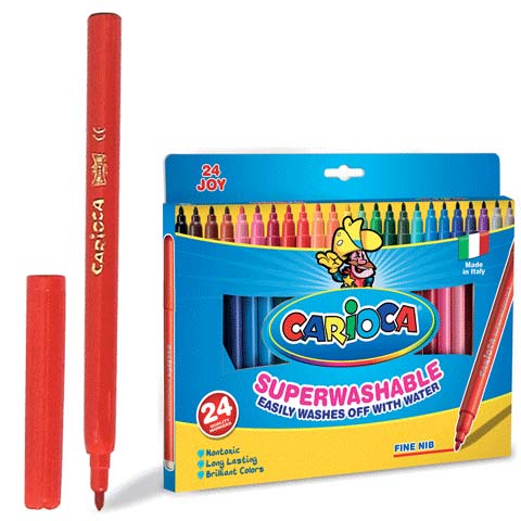 Фломастеры CARIOCA (Италия) Joy, 24 цвета, суперсмываемые, вентилируемый колпачок, картонная коробка, 40615