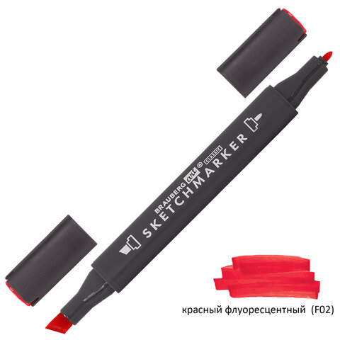 Маркер для скетчинга двусторонний 1 мм - 6 мм BRAUBERG ART CLASSIC, КРАСНЫЙ ФЛУОРЕСЦЕНТНЫЙ (F02), 151775