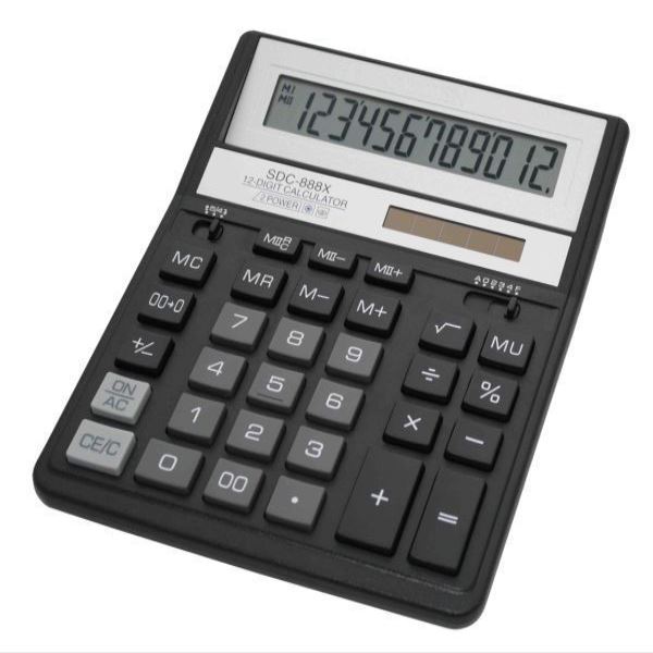 Калькулятор настольный Citizen SDC-888XBK, 12 разрядов, двойное питание, 158*203*31мм, черный