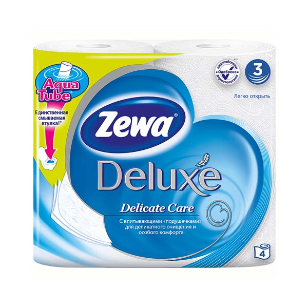 Бумага туалетная Zewa Deluxe 3-слойная, 4шт., тиснение, белая