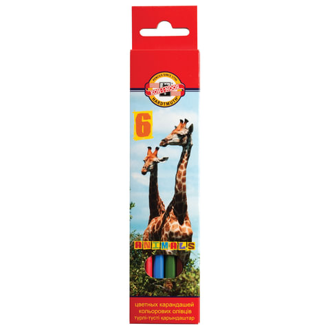 Карандаши цветные KOH-I-NOOR Animals, 6 цветов, грифель 2,8 мм, заточенные, европодвес, 3551/6, 3551006008KSRU