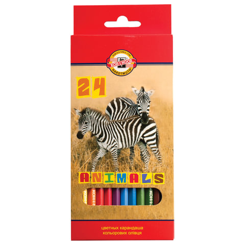 Карандаши цветные KOH-I-NOOR Animals, 24 цвета, грифель 2,8 мм, заточенные, европодвес, 3554/24, 3554024008KSRU