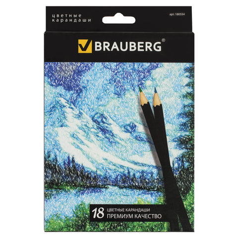 Карандаши цветные BRAUBERG Artist line, 18 цветов, черный корпус, заточенные, высшее качество, 180554