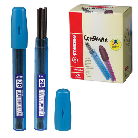 Грифели для карандаша цангового 2 мм, 2B, STABILO, КОМПЛЕКТ 8 штук, Left Right, 6603/24-2В