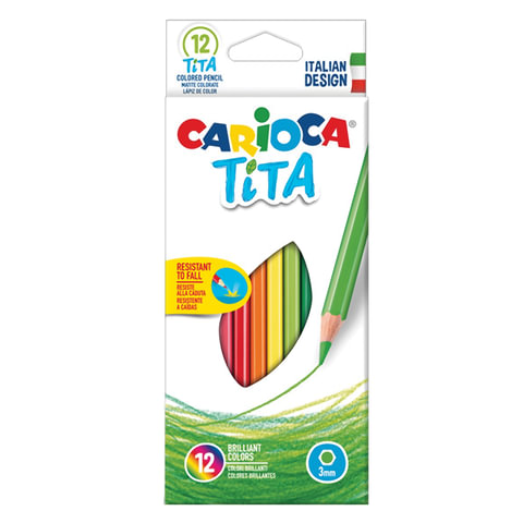 Карандаши цветные CARIOCA Tita, 12 цветов, пластиковые, грифель 3 мм, шестигранные, европодвес, 42793