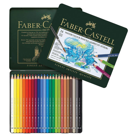 Карандаши цветные акварельные художественные FABER-CASTELL Albrecht Durer, 24 цвета, металлическая коробка, 117524